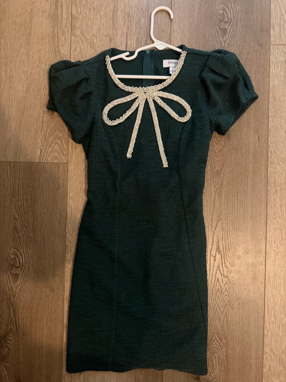 Speechless Dark Green Mini Dress with Crystal Bow Accent